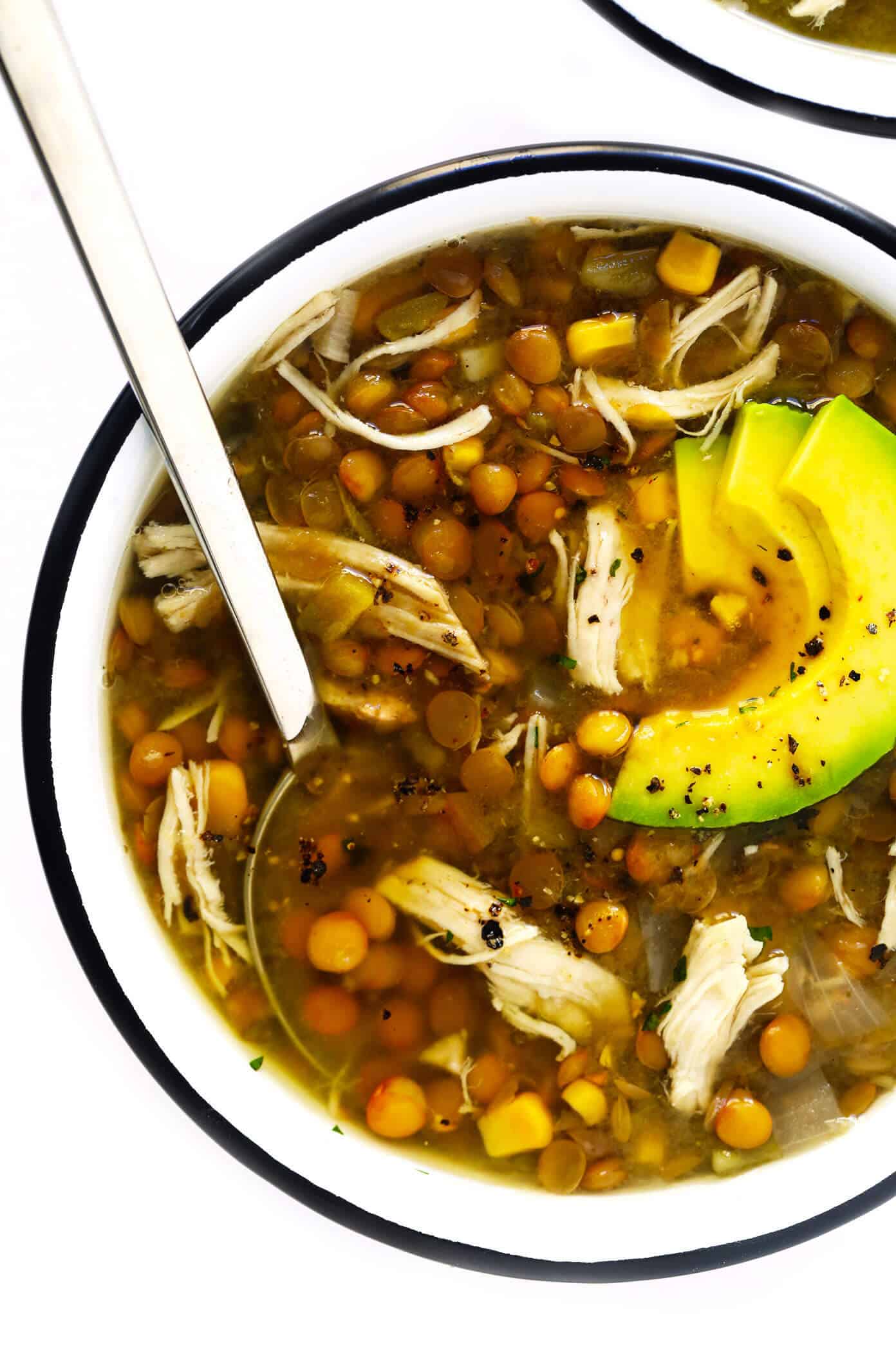 This Mexican Chicken Lentil Soup recipe is made with the most delicious zesty flavors, it's a great meal prep or freezer meal, and it's easy to make in either the Instant Pot, Crock-Pot or on the stovetop. | gimmesomeoven.com #chicken #lentil #soup #mexican #chili #glutenfree #mealprep #freezermeals #dinner #healthy Mexican Chicken Lentil Soup