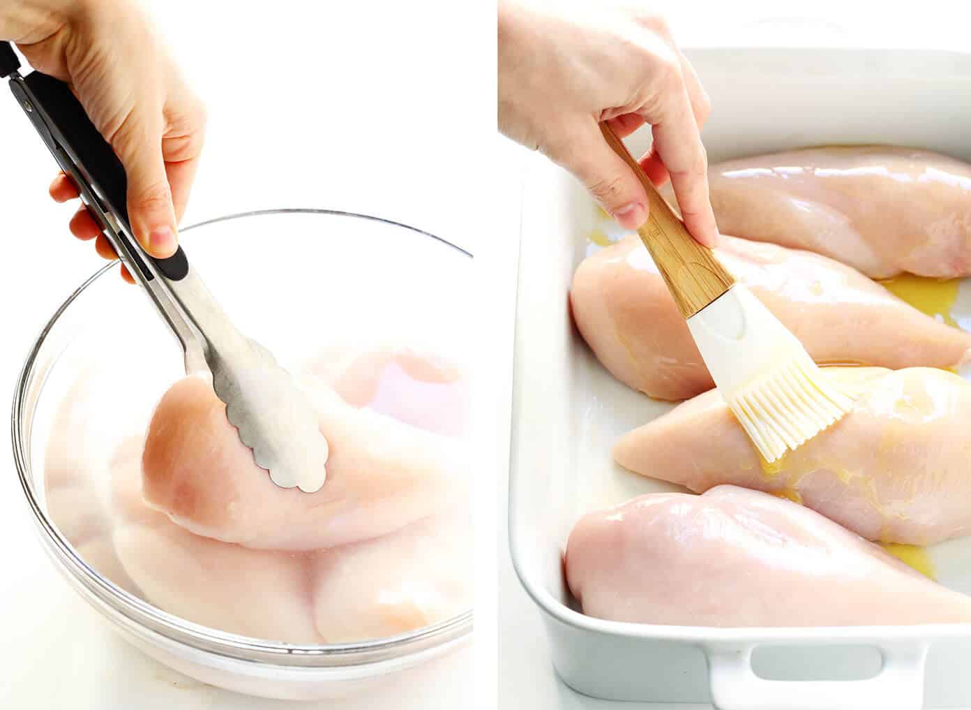 Learn how to make a PERFECT baked chicken breast -- delicious, juicy, tender, and fool-proof! Perfect for easy dinners, meal prep, or freezing for later. | gimmesomeoven.com #chicken #breast #dinner #mealprep #glutenfree How To Brine Chicken to make Baked Chicken Breasts